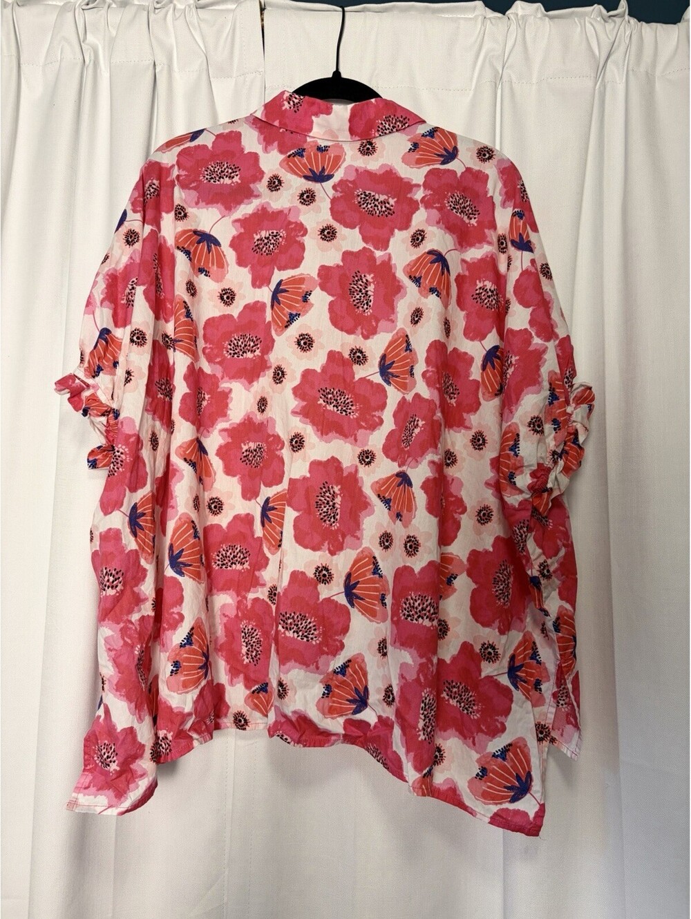 Anniewear Los Angelos Pink Floral Collared Cotton Tunic Billow Blouse Medium - Picture 8 of 8